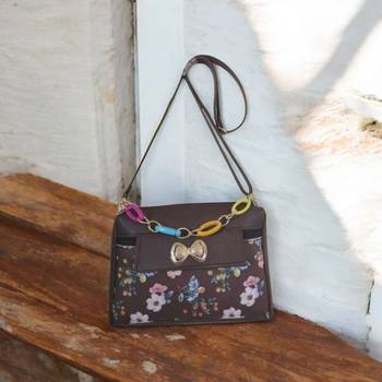 Women Brown Floral Mini Sling Bag Stylish Chain Bow Shoulder Purse 1