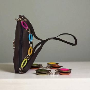 Women Brown Floral Mini Sling Bag Stylish Chain Bow Shoulder Purse 2