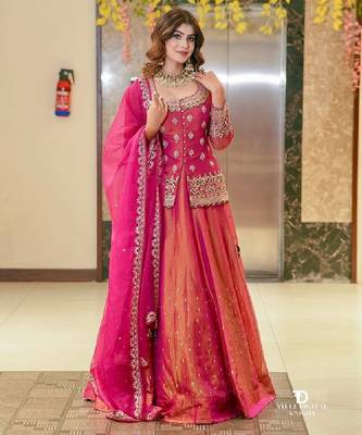 Pink simmer silk party wear  embroidery Skirt suit 3