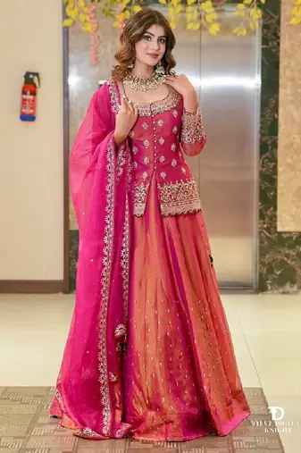 Pink simmer silk party wear  embroidery Skirt suit
