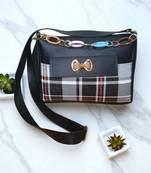 Women Black Checkered Mini Sling Bag Bow Chain Stylish Shoulder Purse