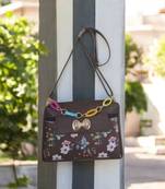Women Brown Floral Mini Sling Bag Bow Chain Stylish Shoulder Purse