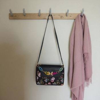 Women Black Floral Mini Sling Bag Bow Chain Stylish Shoulder Purse 1