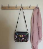 Women Black Floral Mini Sling Bag Bow Chain Stylish Shoulder Purse