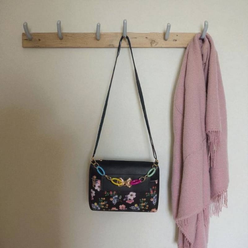 Women Black Floral Mini Sling Bag Bow Chain Stylish Shoulder Purse