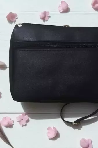 Women Black Floral Mini Sling Bag Bow Chain Stylish Shoulder Purse