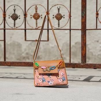Women Peach Floral Sling Bag Bow Chain Mini Stylish Shoulder Purse 1