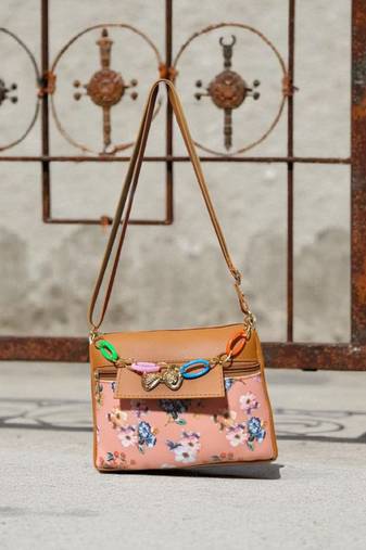 Women Peach Floral Sling Bag Bow Chain Mini Stylish Shoulder Purse