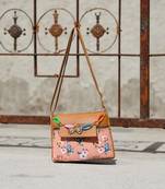 Women Peach Floral Sling Bag Bow Chain Mini Stylish Shoulder Purse