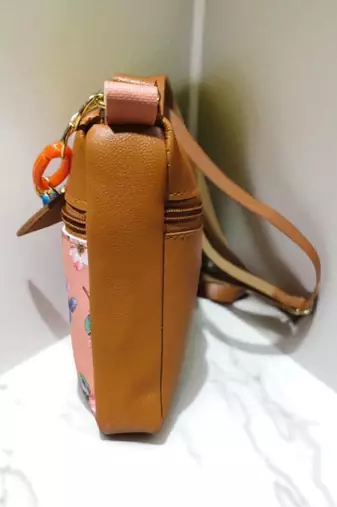 Women Peach Floral Sling Bag Bow Chain Mini Stylish Shoulder Purse
