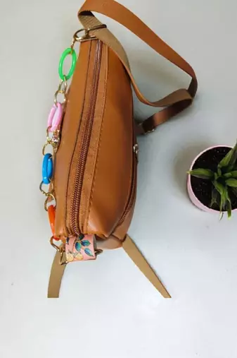 Women Peach Floral Sling Bag Bow Chain Mini Stylish Shoulder Purse