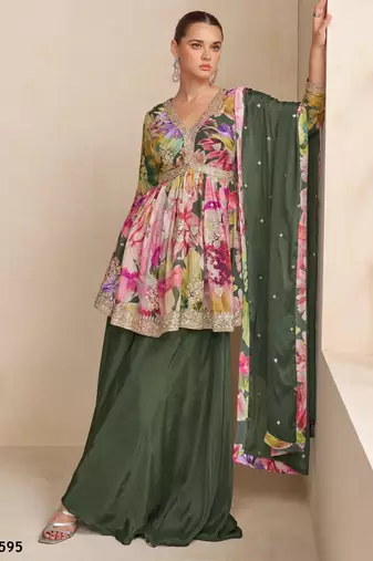 dark green chinon palazzo - full stitched free size