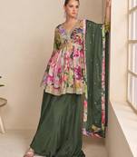 dark green chinon palazzo - full stitched free size