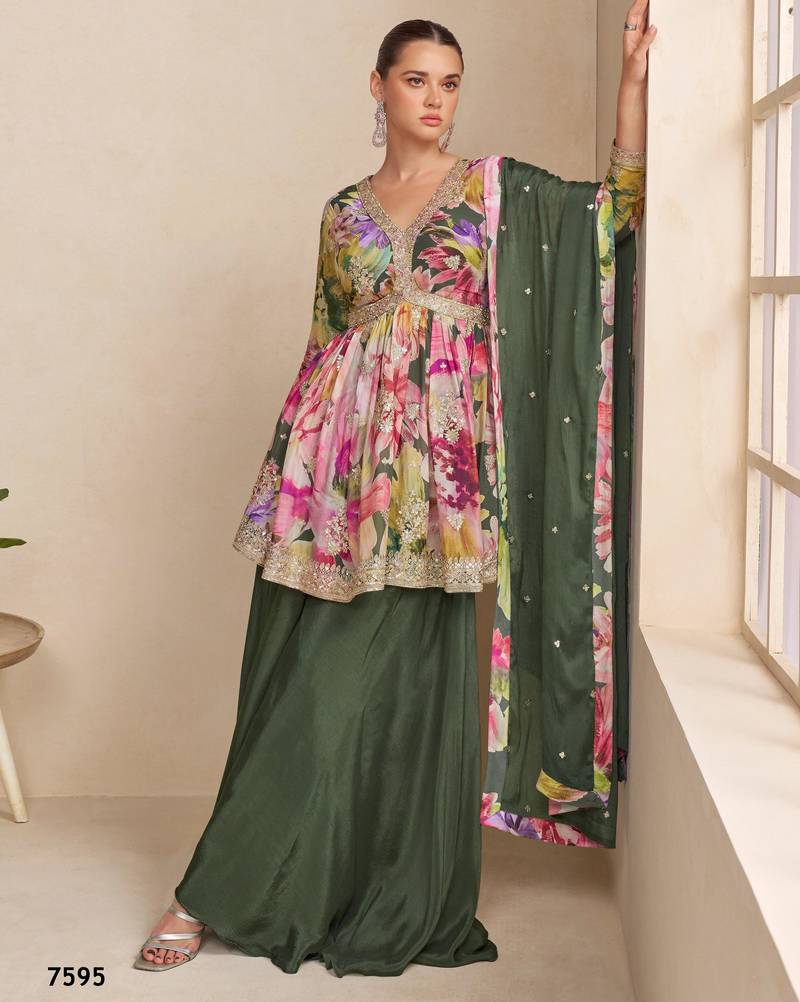 dark green chinon palazzo - full stitched free size