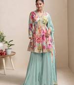 sky blue chinon palazzo - full stitched free size