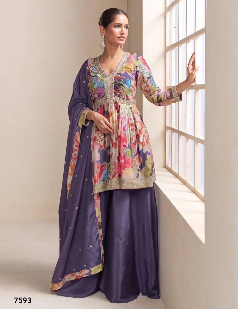 purple chinon palazzo - full stitched free size