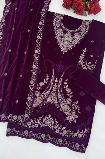 maroon velvet embroidered sequin suit