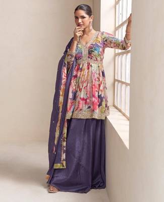 purple chinon palazzo - full stitched free size 2
