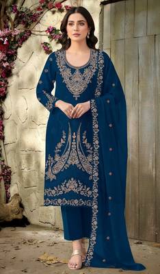 teal blue velvet embroidered sequin suit 1