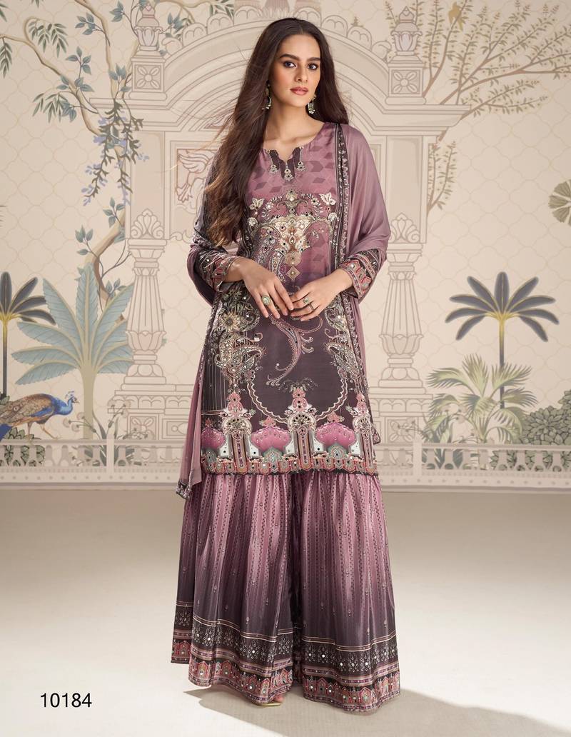 purple crepe gharara suit - full stitched free size