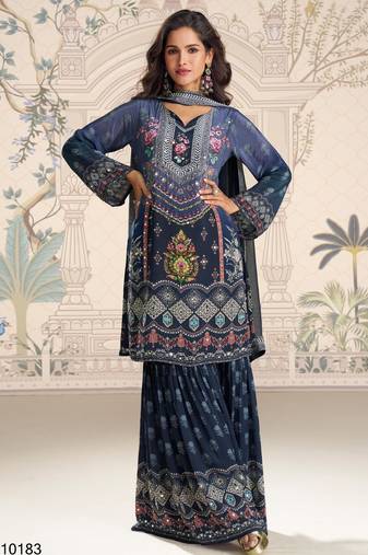navy blue crepe gharara suit - full stitched free size