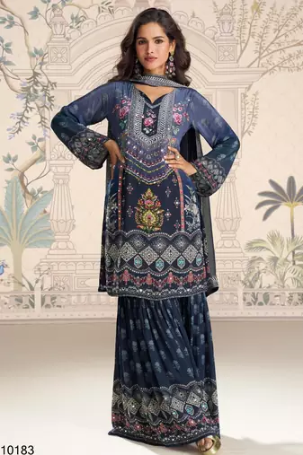 navy blue crepe gharara suit - full stitched free size