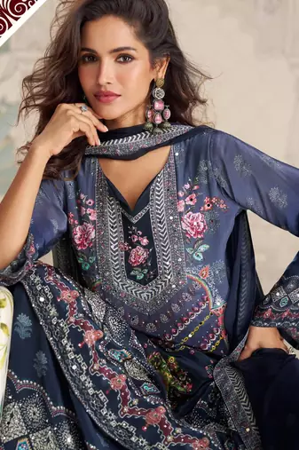 navy blue crepe gharara suit - full stitched free size