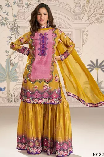 yellow crepe gharara suit - full stitched free size