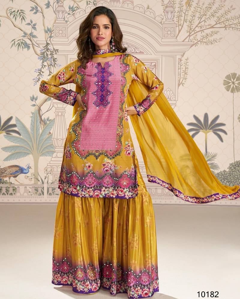yellow crepe gharara suit - full stitched free size