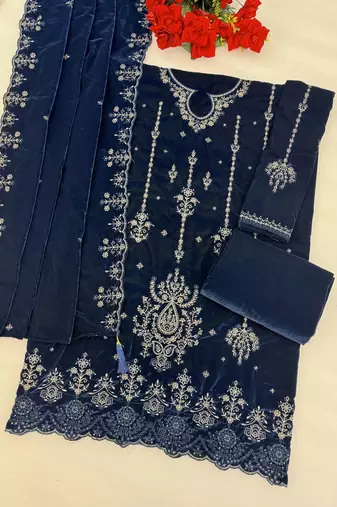 navy blue velvet embroidered sequin suit