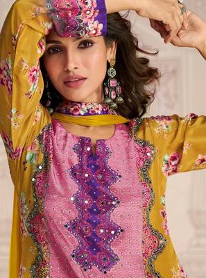 yellow crepe gharara suit - full stitched free size 2