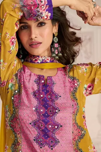 yellow crepe gharara suit - full stitched free size