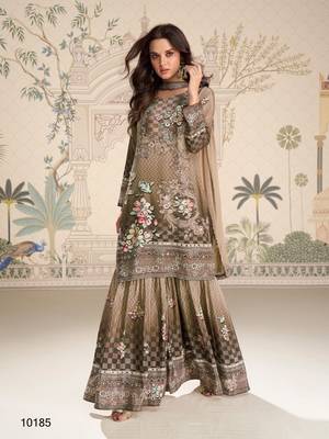 brown crepe gharara suit - full stitched free size 1