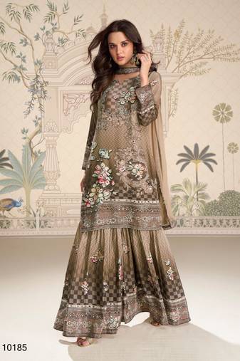 brown crepe gharara suit - full stitched free size