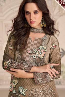brown crepe gharara suit - full stitched free size 2