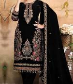 Black velvet semi stitched suit with embroidery & zarkan work
