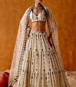 OFF WHITE SEQUINED EMBROIDERED WORK GEORGETTE LEHENGA  SET WITH CHOLI WITH DUPATTA.