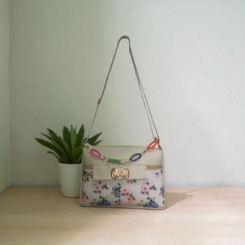 Women Cream Floral Sling Bag Bow Chain Mini Stylish Shoulder Purse 1