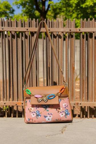 Women Pink Floral Sling Bag Bow Chain Stylish Shoulder Purse