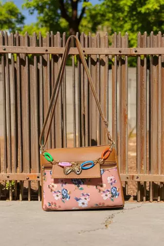 Women Pink Floral Sling Bag Bow Chain Stylish Shoulder Purse