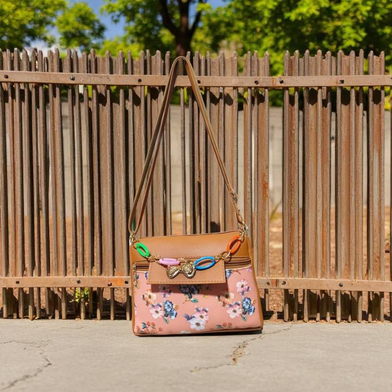 Women Pink Floral Sling Bag Bow Chain Stylish Shoulder Purse