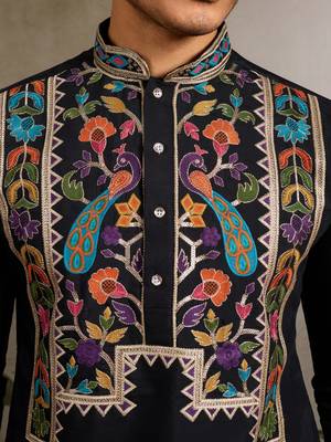 BLACK VISCOSE SILK THEAD WITH SEQUINS EMBROIDERED WORK WEDDING FUNCTION NAVRATRI FESTIVAL PARTY WEAR STRAIGHT KURTA 7