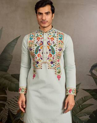 PISTA GREEN VISCOSE SILK THEAD & SEQUINS EMBROIDERED WORK WEDDING FUNCTION NAVRATRI FESTIVAL PARTY WEAR STRAIGHT KURTA 7
