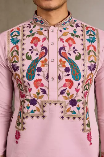 PINK VISCOSE SILK THEAD WITH SEQUINS EMBROIDERED WORK WEDDING FUNCTION NAVRATRI FESTIVAL PARTY WEAR STRAIGHT KURTA