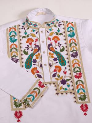 WHITE VISCOSE SILK THEAD WITH SEQUINS EMBROIDERED WORK WEDDING FUNCTION NAVRATRI FESTIVAL PARTY WEAR STRAIGHT KURTA 8