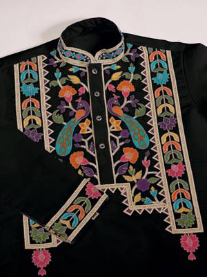 BLACK VISCOSE SILK THEAD WITH SEQUINS EMBROIDERED WORK WEDDING FUNCTION NAVRATRI FESTIVAL PARTY WEAR STRAIGHT KURTA 8