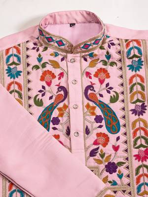 PINK VISCOSE SILK THEAD WITH SEQUINS EMBROIDERED WORK WEDDING FUNCTION NAVRATRI FESTIVAL PARTY WEAR STRAIGHT KURTA 8