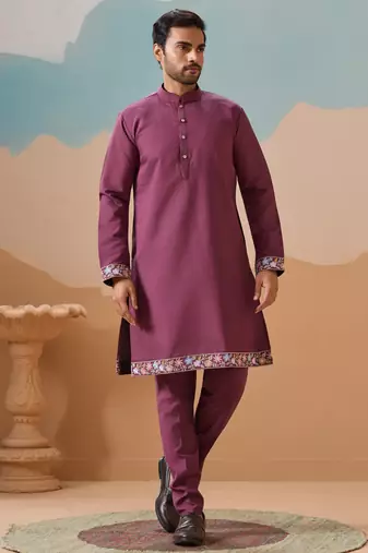 PURPLE VISCOSE SILK THREAD WITH SEQUINS EMBROIDERED WORK WEDDING FESTIVAL PARTY WEAR STRAIGHT KURTA WITH JACKET