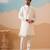 White viscose silk thread with sequins embroidered work wedding festival party wear straight kurta with jacket