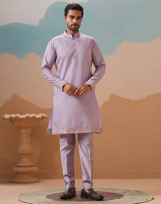 LAVENDER VISCOSE SILK THREAD WITH SEQUINS EMBROIDERED WORK WEDDING FESTIVAL PARTY WEAR STRAIGHT KURTA WITH JACKET 8